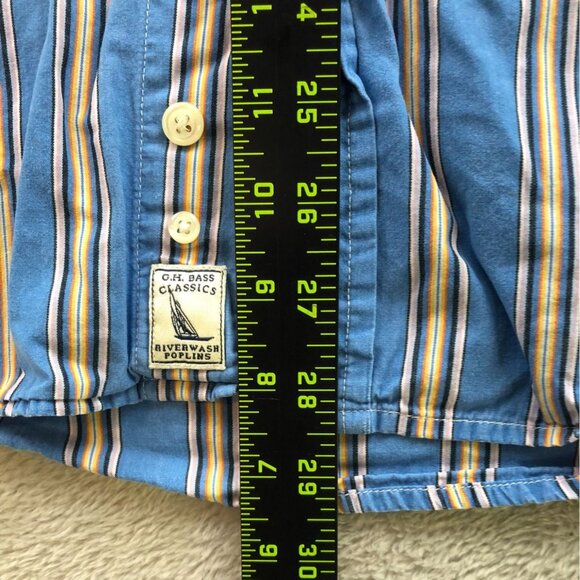 G.H. Bass & Co. Mens Shirt Large Striped Long Sleeve Button Down Casual Blue - Picture 3 of 9